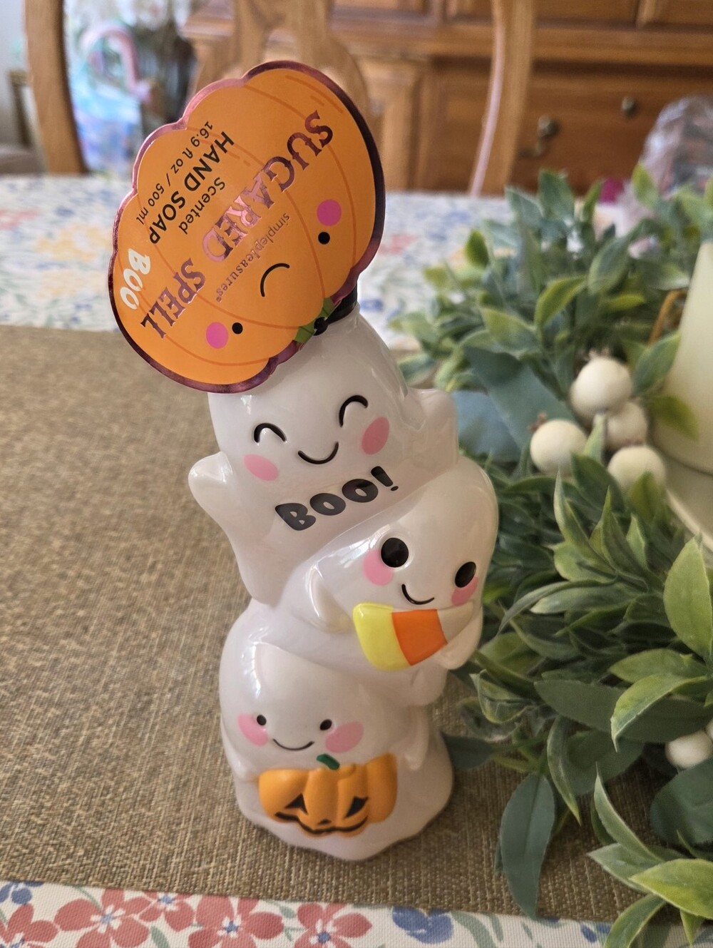 Stacked Ghost Hand Soap Bottle - White Halloween Decor